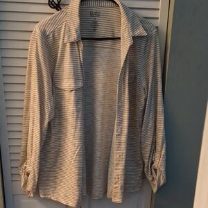 Croft & Barrow Cream and White Striped Button-Down Shirt